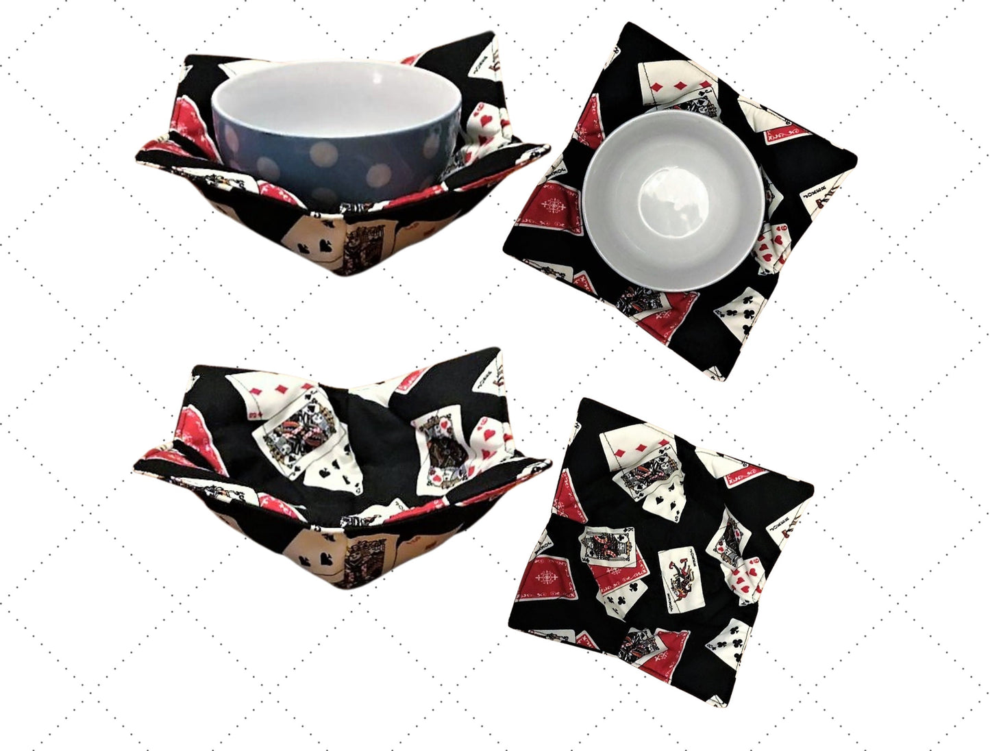 Bowl cozy, Bowl holder, Mothers day gift, housewarming gift, reversible, deck of cards, potholder, bowl hug