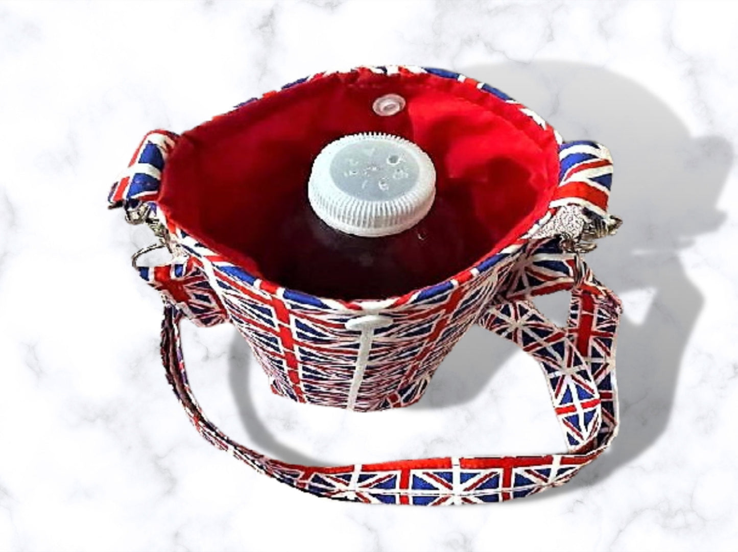 Bottle bag, travel bottle bag, Coronation decor, Kings Coronation gifts, water bottle bag, dog walking bag, across body bag, Union Jack