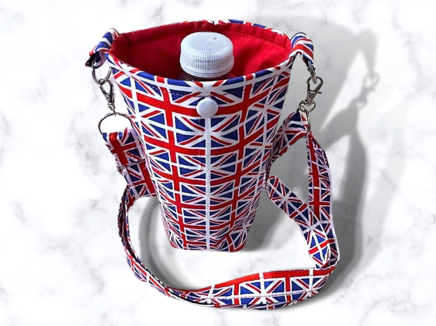 Bottle bag, travel bottle bag, Coronation decor, Kings Coronation gifts, water bottle bag, dog walking bag, across body bag, Union Jack